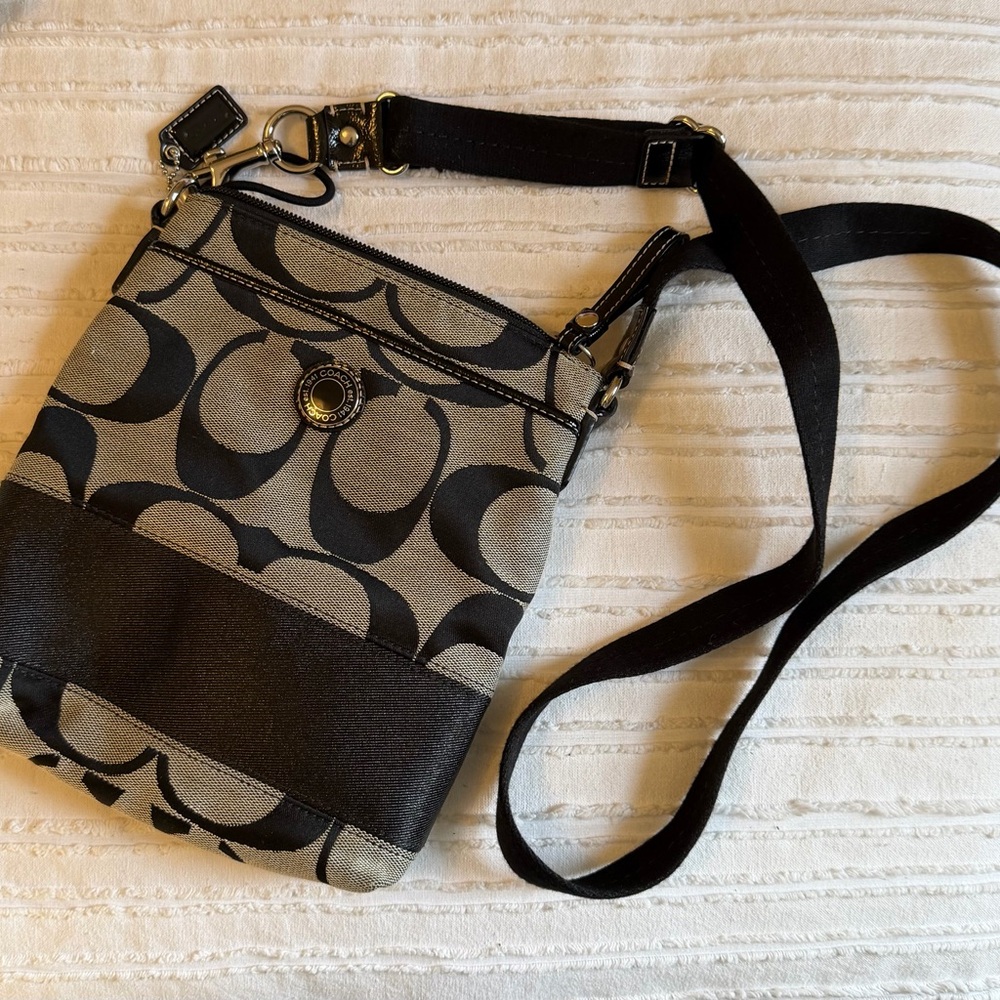 Coach Black and Tan Signature Crossbody Pouch